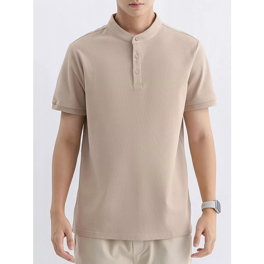 Men’s Plus Size Button Detail Short Sleeve Top Apricot / M Apparel and Accessories