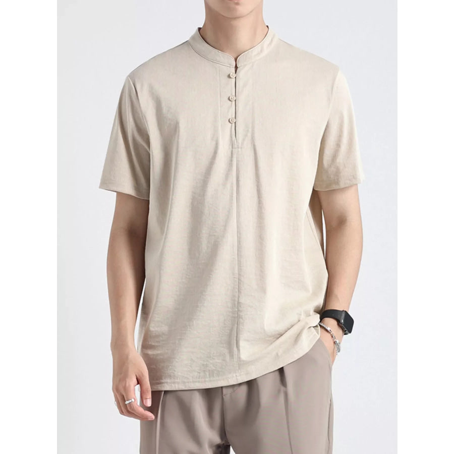 Men’s Plus Size Button Detail Short Sleeve Top Medium Apricot / M Apparel and Accessories