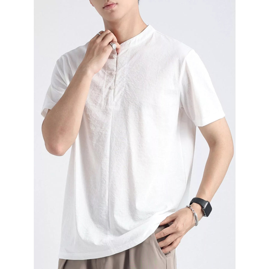 Men’s Plus Size Button Detail Short Sleeve Top White / M Apparel and Accessories