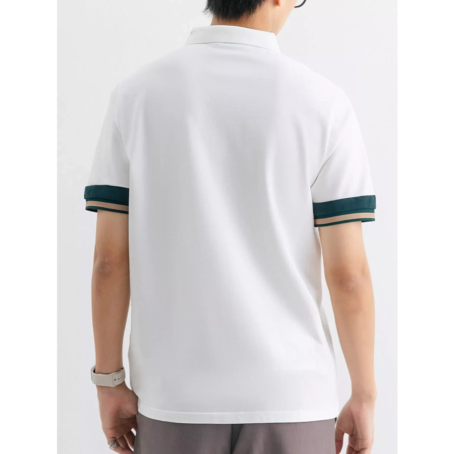 Men’s Plus Size Button Detail Striped Cuff Polo Apparel and Accessories