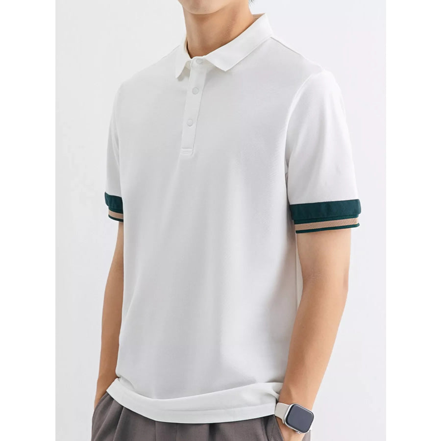 Men’s Plus Size Button Detail Striped Cuff Polo Apparel and Accessories