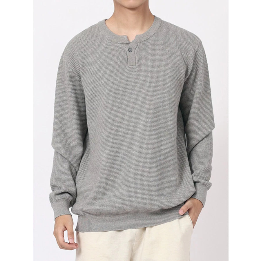 Men’s Plus Size Button Detail Waffle Knit Top Apparel and Accessories
