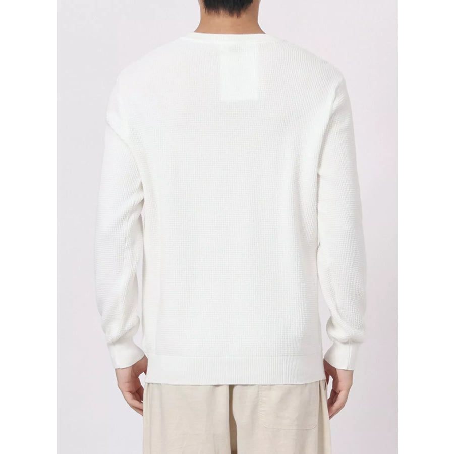 Men’s Plus Size Button Detail Waffle Knit Top White / M Apparel and Accessories