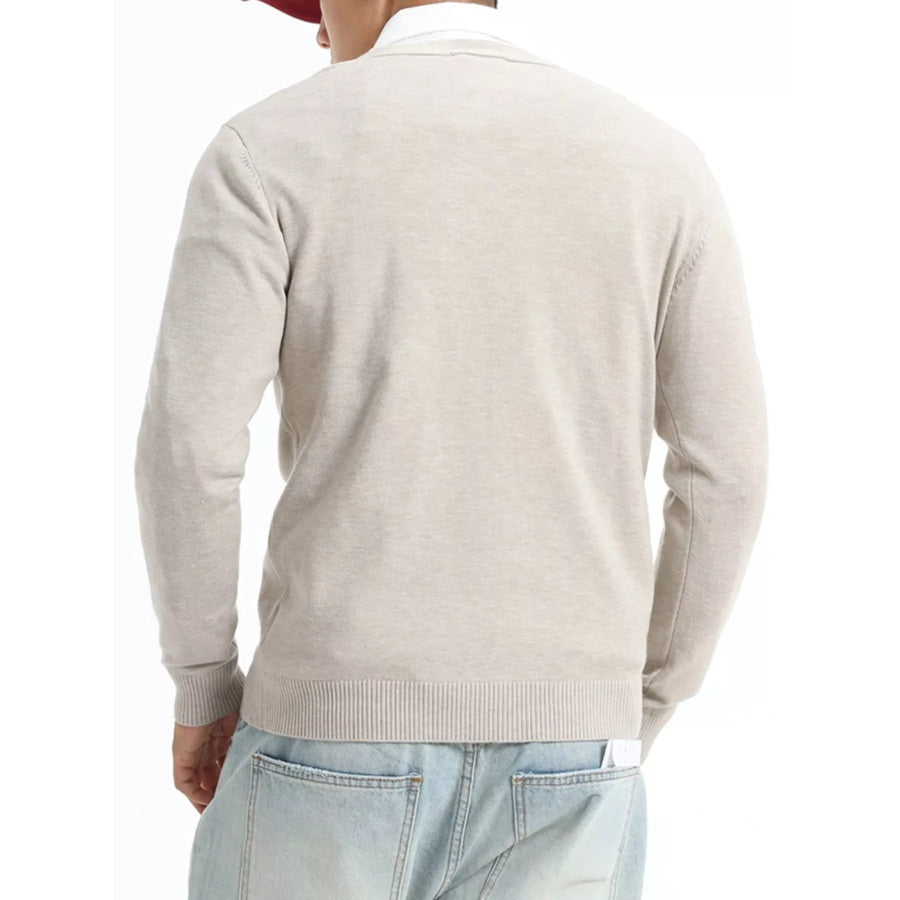 Men’s Plus Size Button-Down Knit Cardigan Flower Apricot Color / M Apparel and Accessories