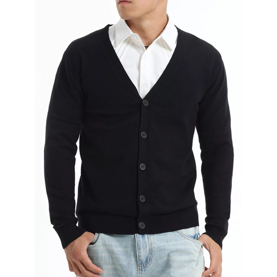 Men’s Plus Size Button-Down Knit Cardigan Black / M Apparel and Accessories
