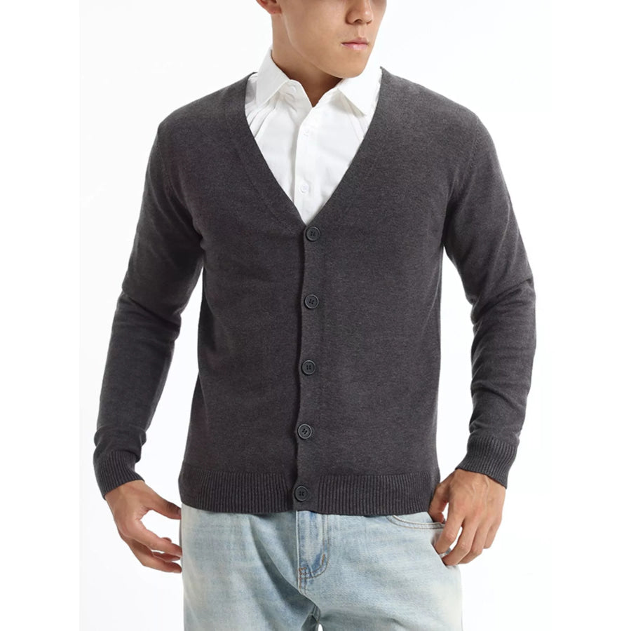 Men’s Plus Size Button-Down Knit Cardigan Flowers Dark Gray / M Apparel and Accessories
