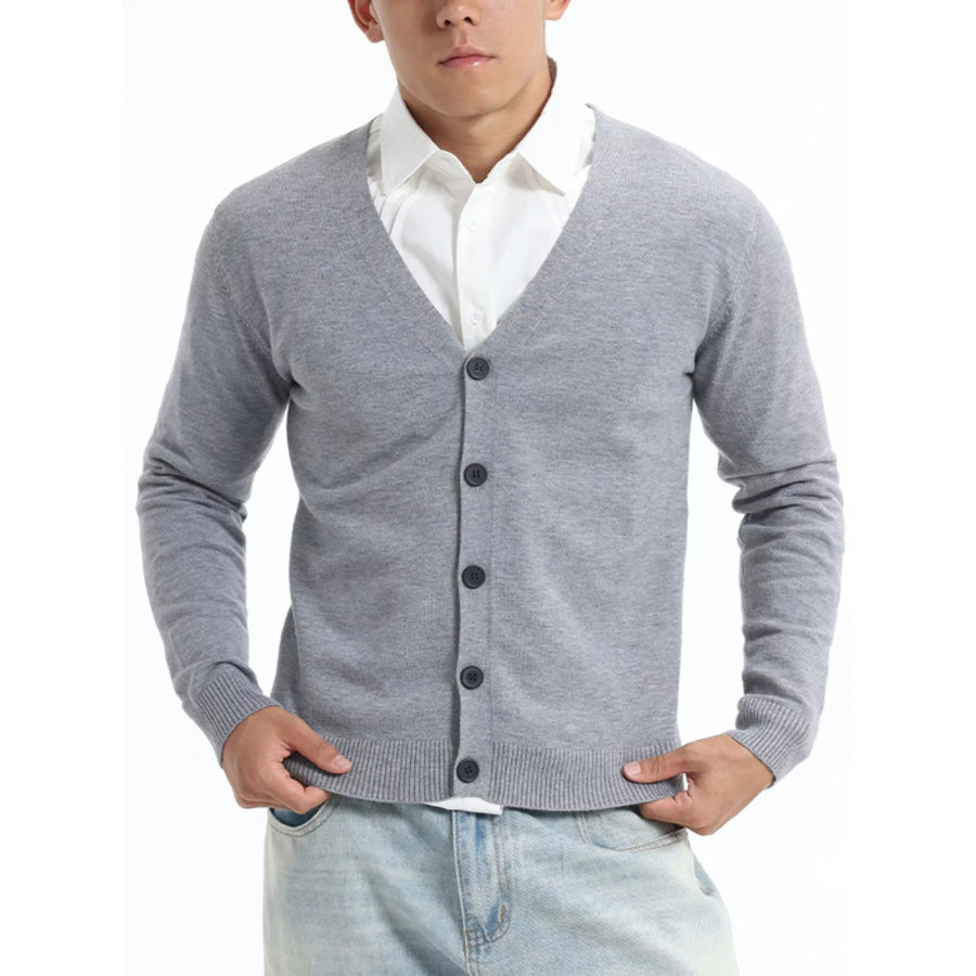 Men’s Plus Size Button-Down Knit Cardigan Flowers Light Gray / M Apparel and Accessories
