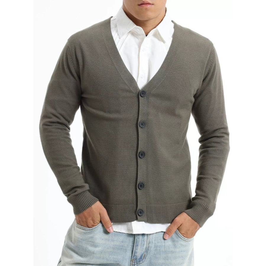 Men’s Plus Size Button-Down Knit Cardigan Green / M Apparel and Accessories