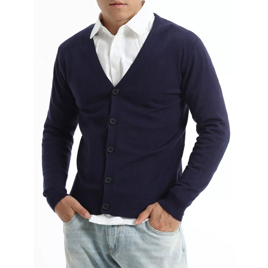 Men’s Plus Size Button-Down Knit Cardigan Royal Blue / M Apparel and Accessories