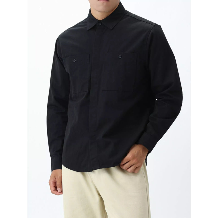 Men’s Plus Size Button Down Long Sleeve Shirt Black / M Apparel and Accessories
