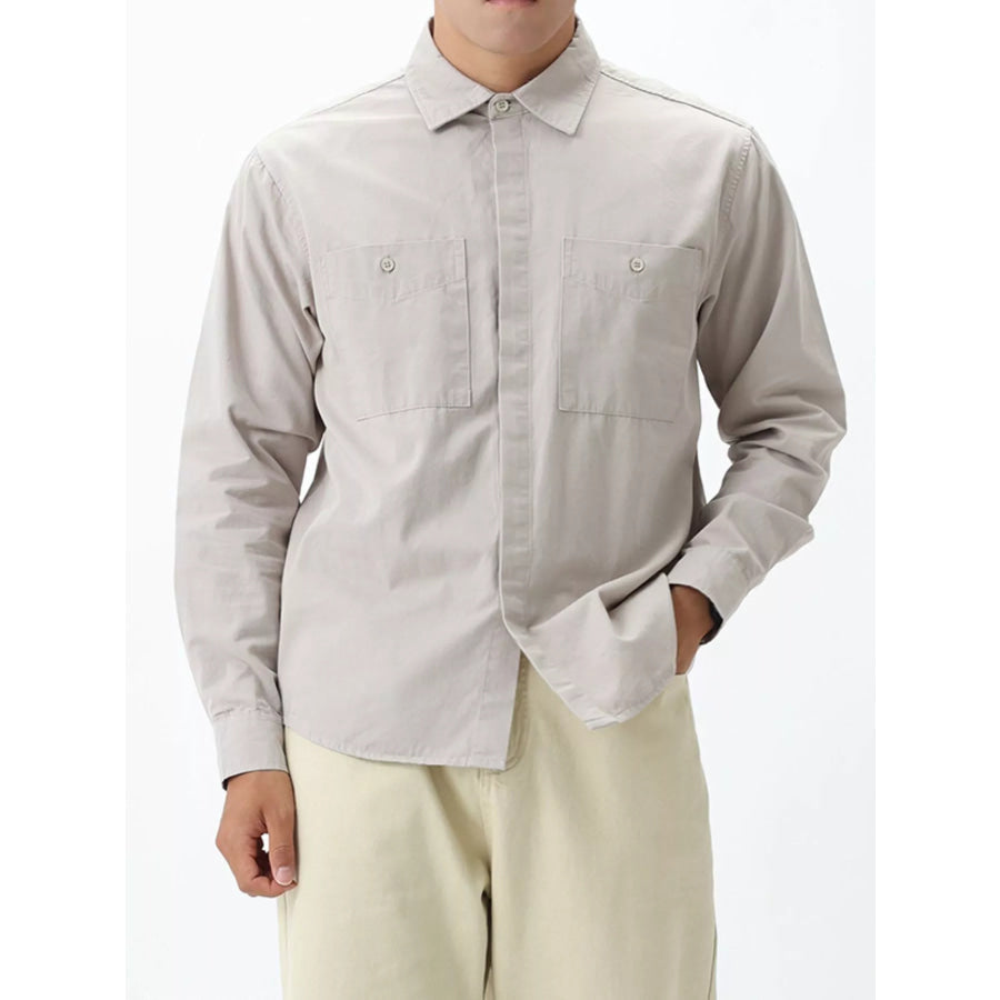 Men’s Plus Size Button Down Long Sleeve Shirt Light Gray / M Apparel and Accessories
