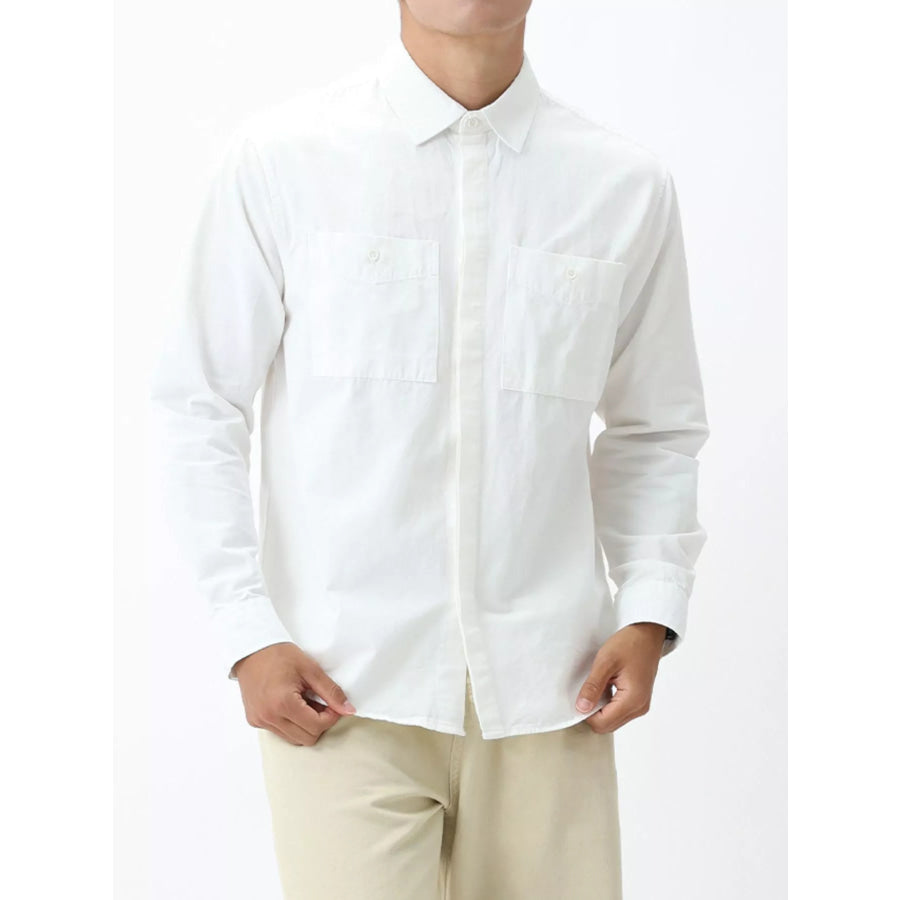 Men’s Plus Size Button Down Long Sleeve Shirt White / M Apparel and Accessories
