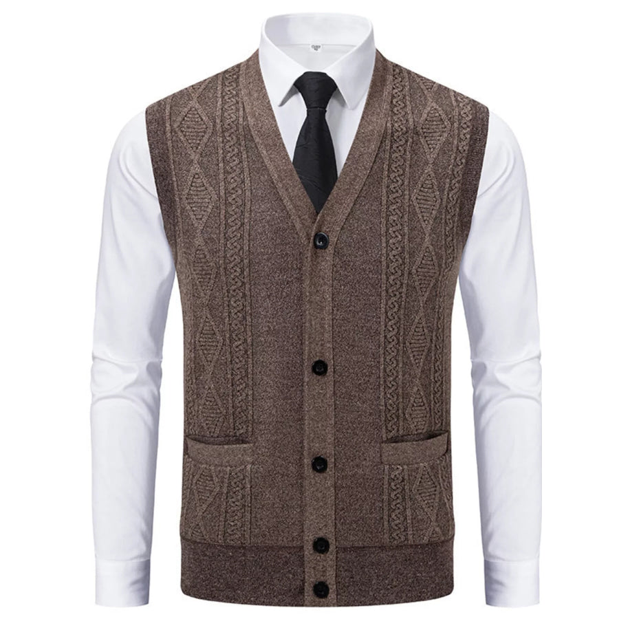 Men’s Plus Size Button-Down Sweater Vest Coffee Brown / L Apparel and Accessories