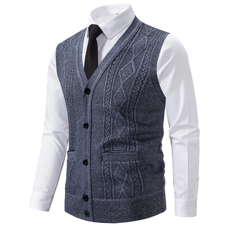 Men’s Plus Size Button-Down Sweater Vest Gray / L Apparel and Accessories