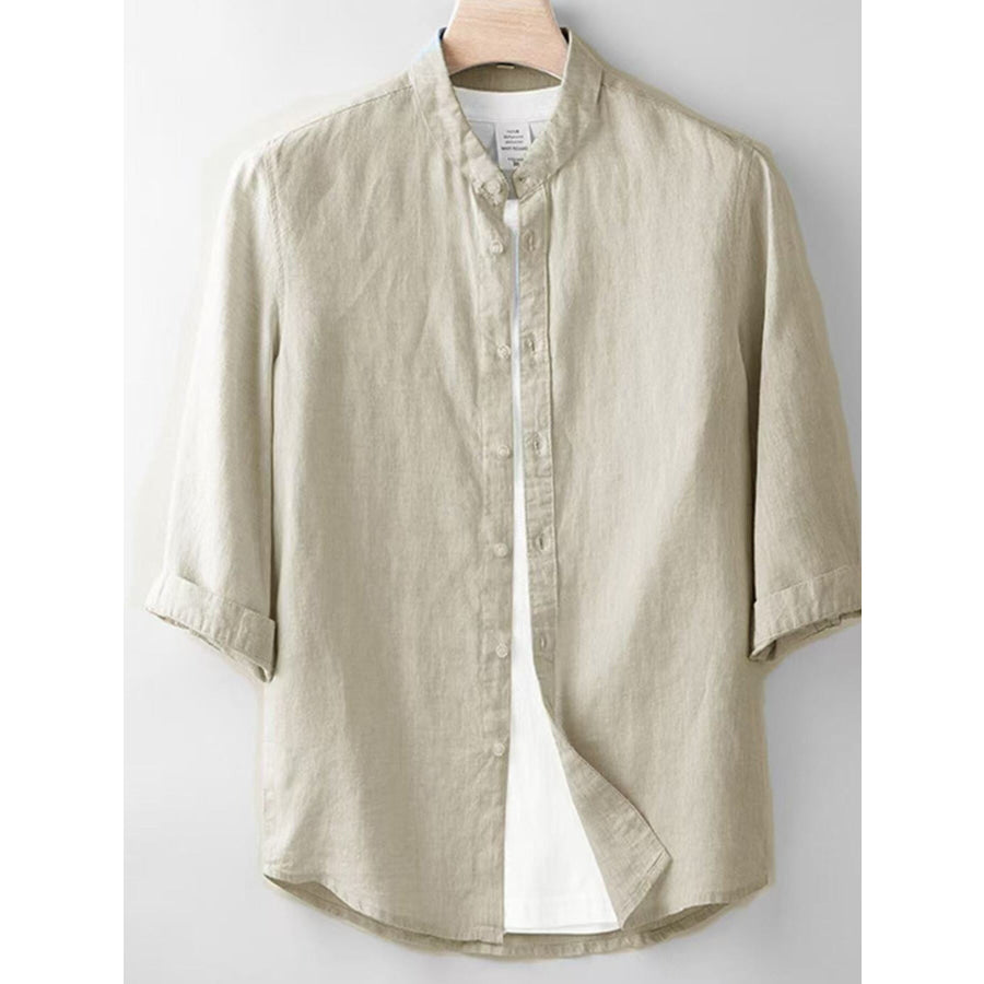 Men’s Plus Size Button Up 3/4 Sleeve Shirt Beige / M Apparel and Accessories