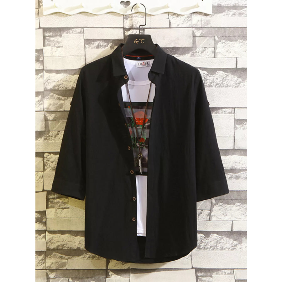 Men’s Plus Size Button Up 3/4 Sleeve Shirt Black / M Apparel and Accessories