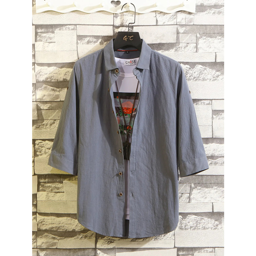 Men’s Plus Size Button Up 3/4 Sleeve Shirt Dark Gray / M Apparel and Accessories
