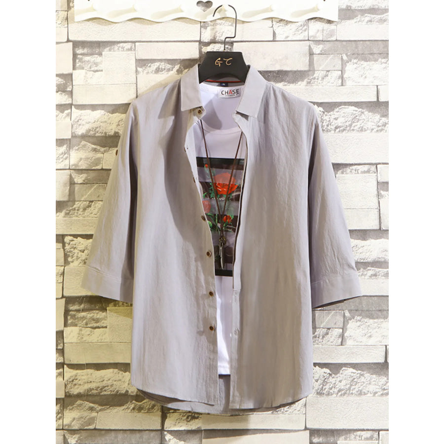Men’s Plus Size Button Up 3/4 Sleeve Shirt Light Gray / M Apparel and Accessories
