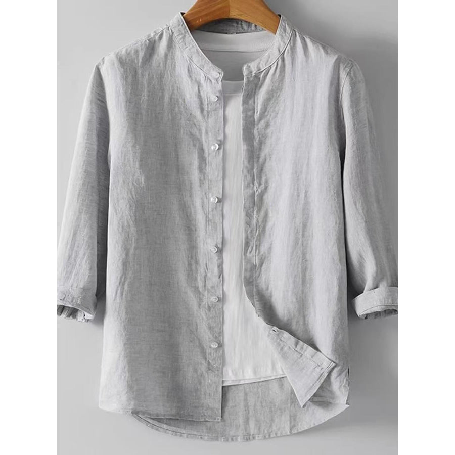 Men’s Plus Size Button Up 3/4 Sleeve Shirt Light Gray / M Apparel and Accessories