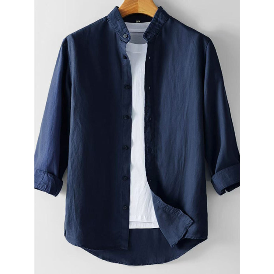 Men’s Plus Size Button Up 3/4 Sleeve Shirt Navy Blue / M Apparel and Accessories