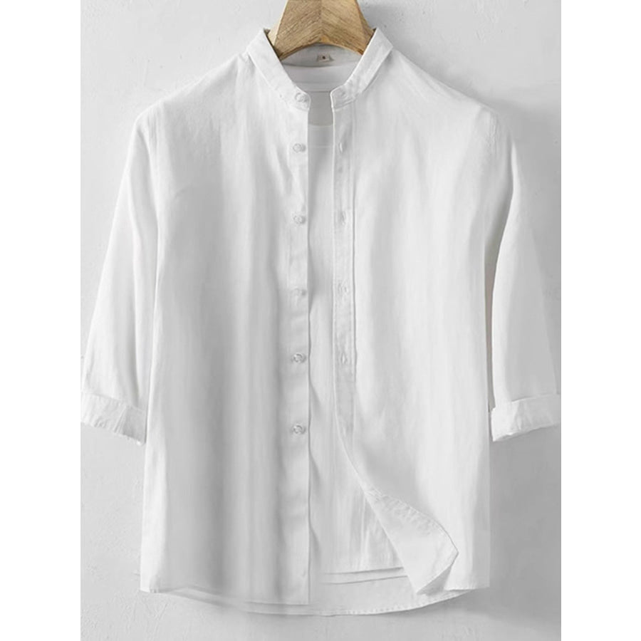 Men’s Plus Size Button Up 3/4 Sleeve Shirt White / M Apparel and Accessories