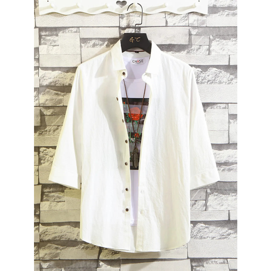 Men’s Plus Size Button Up 3/4 Sleeve Shirt White / M Apparel and Accessories