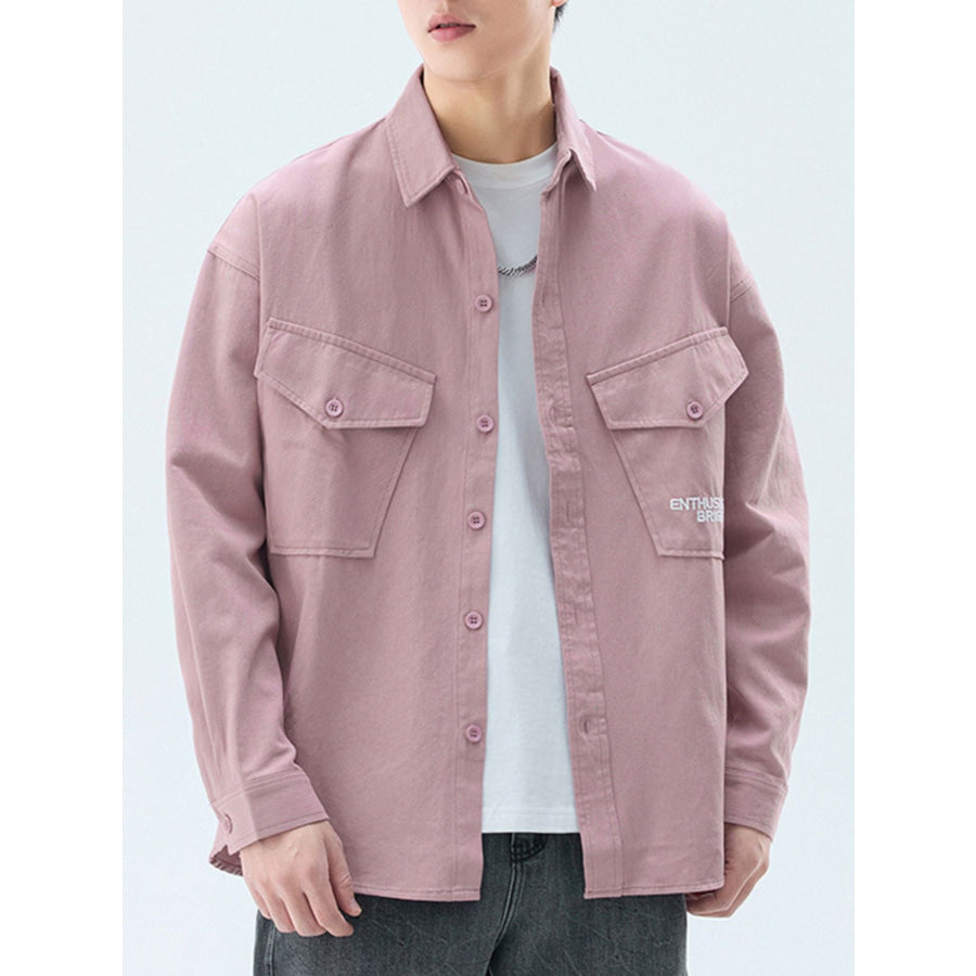 Men’s Plus Size Button Up Casual Shirt with Chest Pockets Pink / M Apparel and Accessories