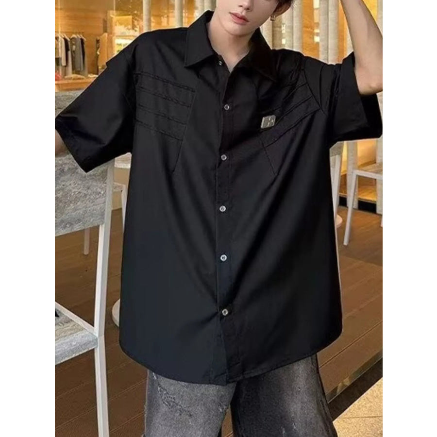 Men’s Plus Size Button Up Half Sleeve Shirt Black / M Apparel and Accessories