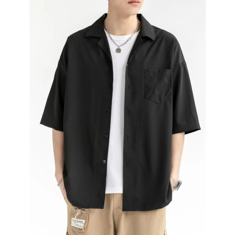 Men’s Plus Size Button Up Half Sleeve Shirt Black / M Apparel and Accessories