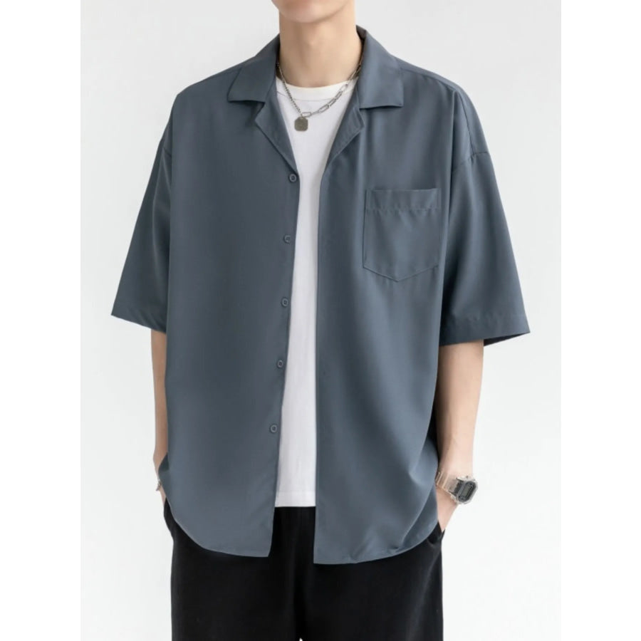 Men’s Plus Size Button Up Half Sleeve Shirt French Blue / M Apparel and Accessories