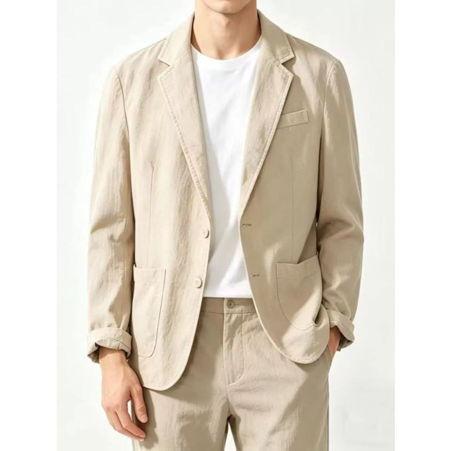 Men’s Plus Size Button Up Long Sleeve Blazer Apricot / M Apparel and Accessories