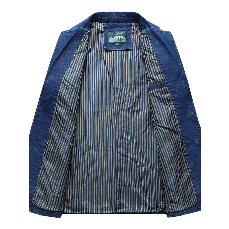 Men’s Plus Size Button Up Long Sleeve Denim Blazer Apparel and Accessories