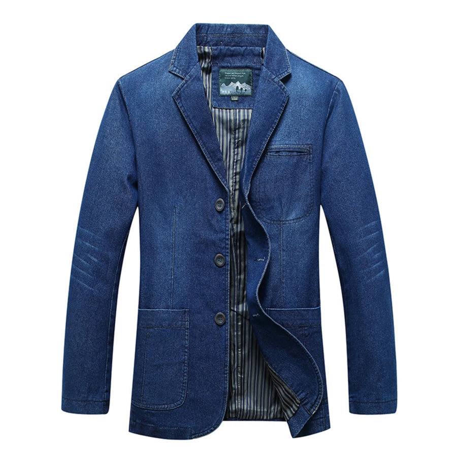 Men’s Plus Size Button Up Long Sleeve Denim Blazer Dark / M Apparel and Accessories