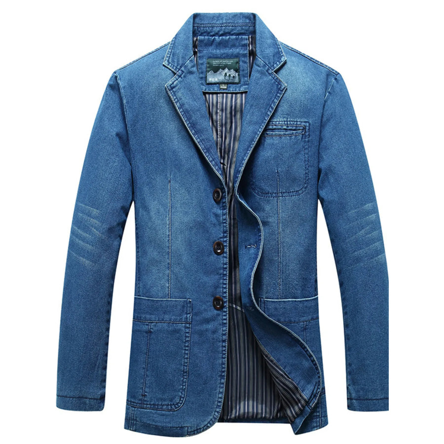 Men’s Plus Size Button Up Long Sleeve Denim Blazer Medium / M Apparel and Accessories