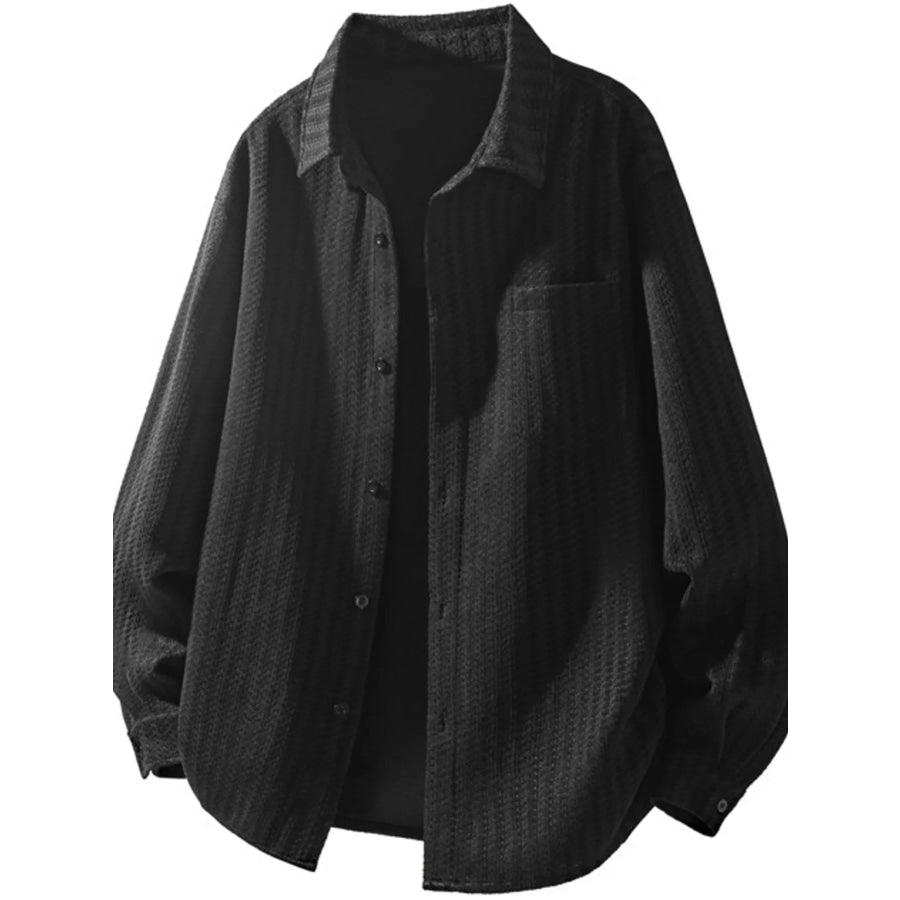 Men’s Plus Size Button Up Long Sleeve Shacket Black / M Apparel and Accessories