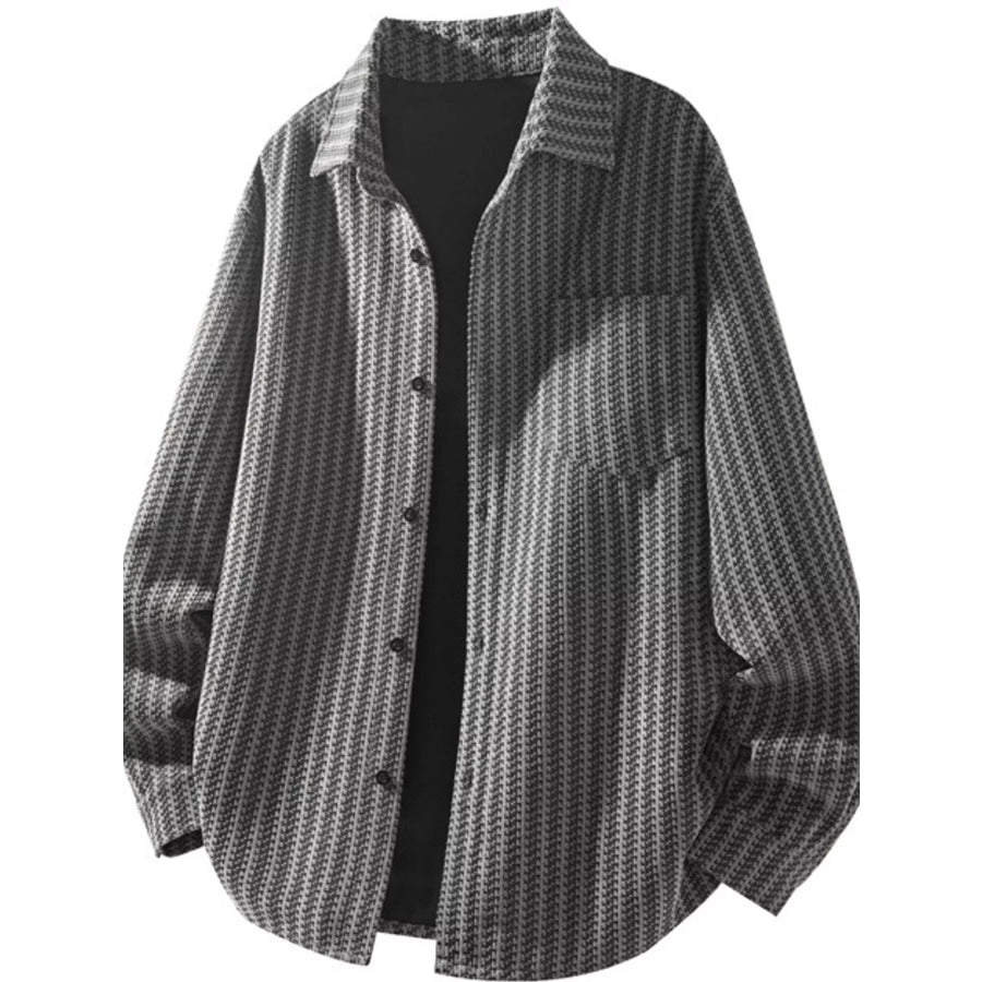 Men’s Plus Size Button Up Long Sleeve Shacket Gray / M Apparel and Accessories