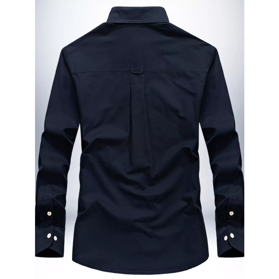 Men’s Plus Size Button Up Long Sleeve Shirt Dark Blue / M Apparel and Accessories