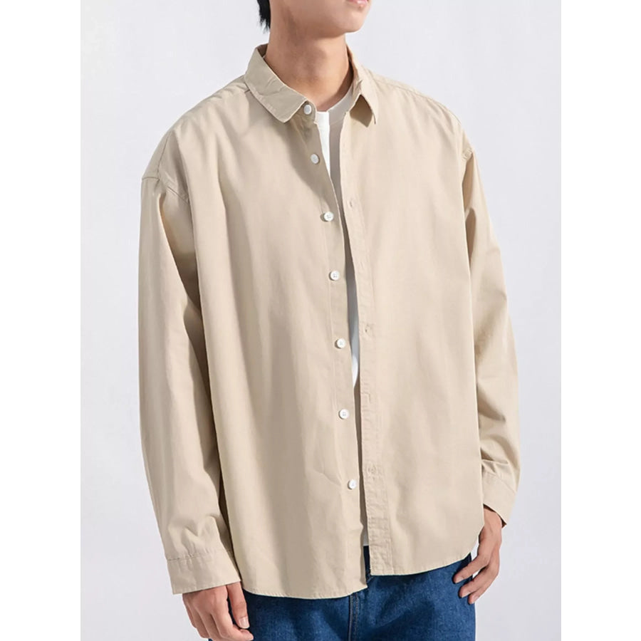 Men’s Plus Size Button Up Long Sleeve Shirt Apricot / M Apparel and Accessories