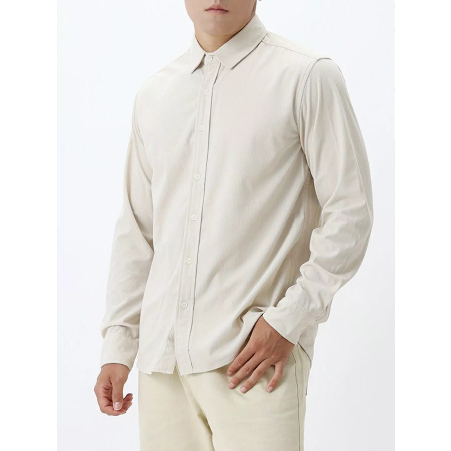 Men’s Plus Size Button Up Long Sleeve Shirt Apricot / M Apparel and Accessories