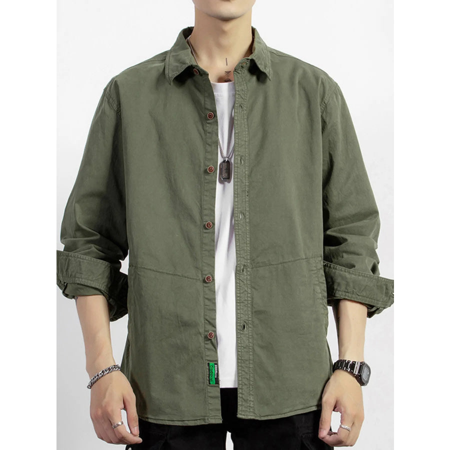Men’s Plus Size Button Up Long Sleeve Shirt Army Green / M Apparel and Accessories