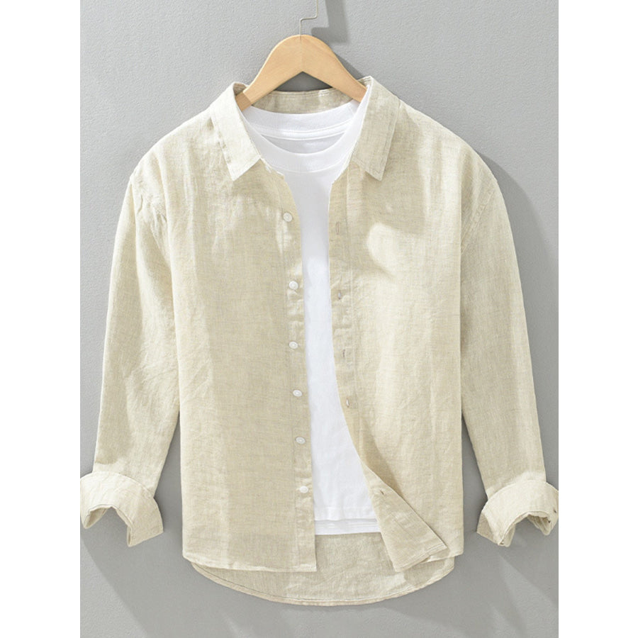 Men’s Plus Size Button Up Long Sleeve Shirt Beige / M Apparel and Accessories