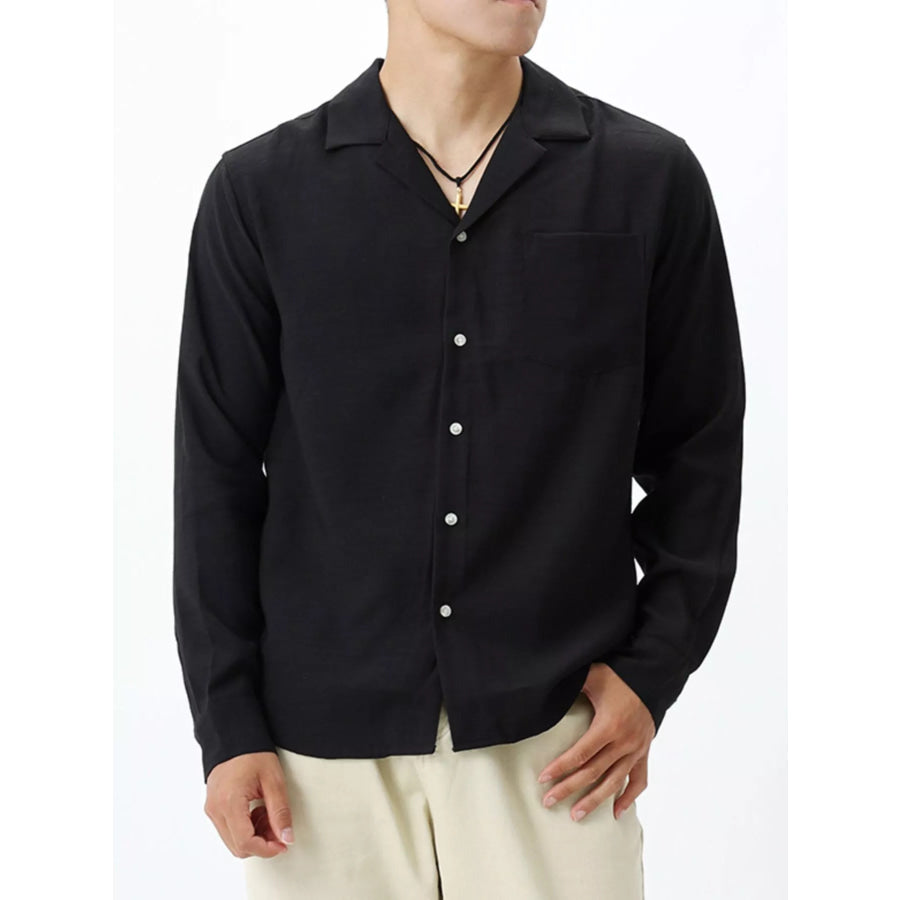 Men’s Plus Size Button Up Long Sleeve Shirt Black / M Apparel and Accessories