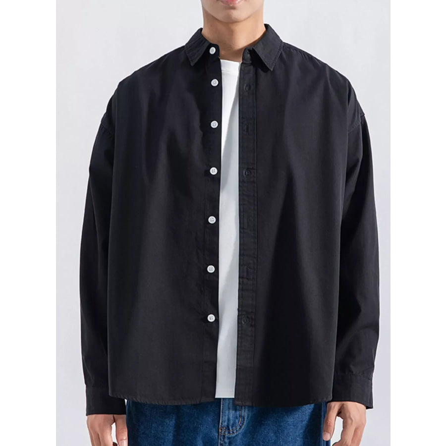 Men’s Plus Size Button Up Long Sleeve Shirt Black / M Apparel and Accessories
