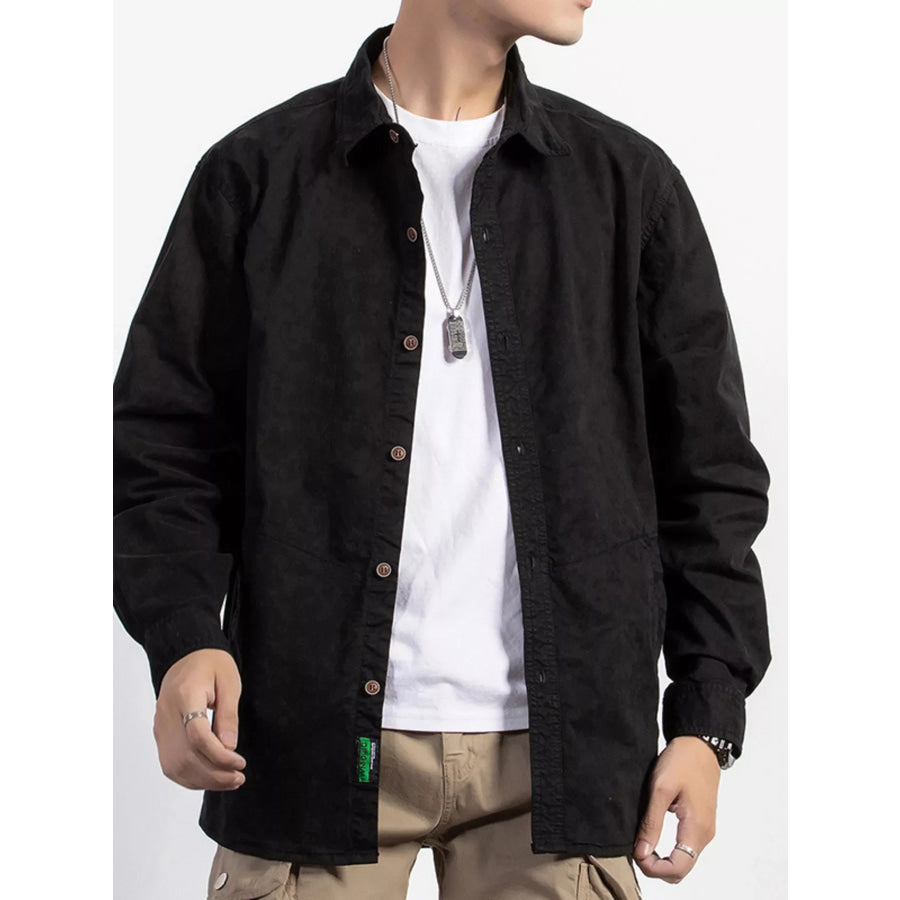 Men’s Plus Size Button Up Long Sleeve Shirt Black / M Apparel and Accessories