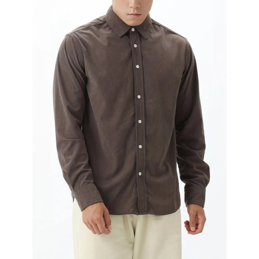 Men’s Plus Size Button Up Long Sleeve Shirt Brown / M Apparel and Accessories