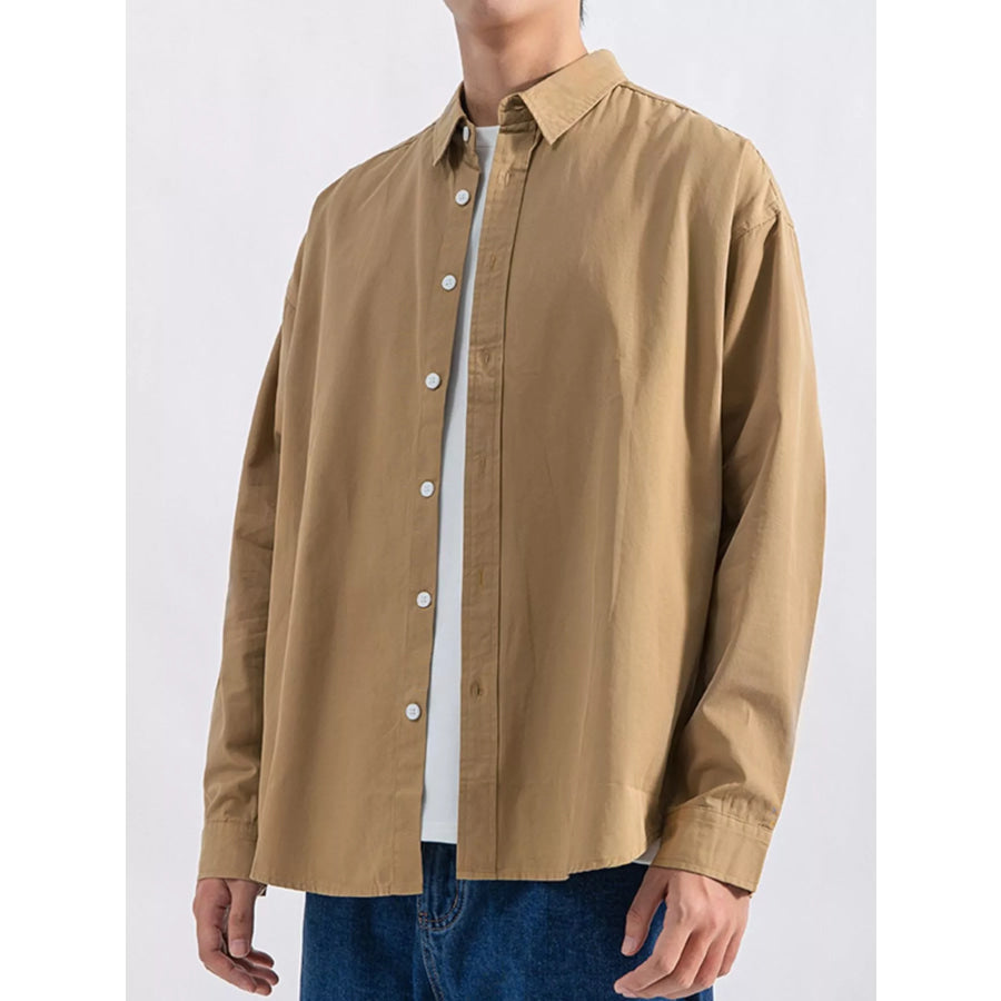 Men’s Plus Size Button Up Long Sleeve Shirt Camel / M Apparel and Accessories