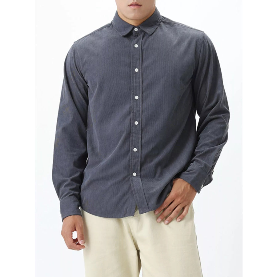 Men’s Plus Size Button Up Long Sleeve Shirt Gray / M Apparel and Accessories