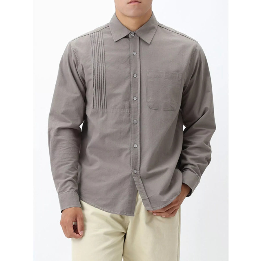 Men’s Plus Size Button Up Long Sleeve Shirt Gray / M Apparel and Accessories