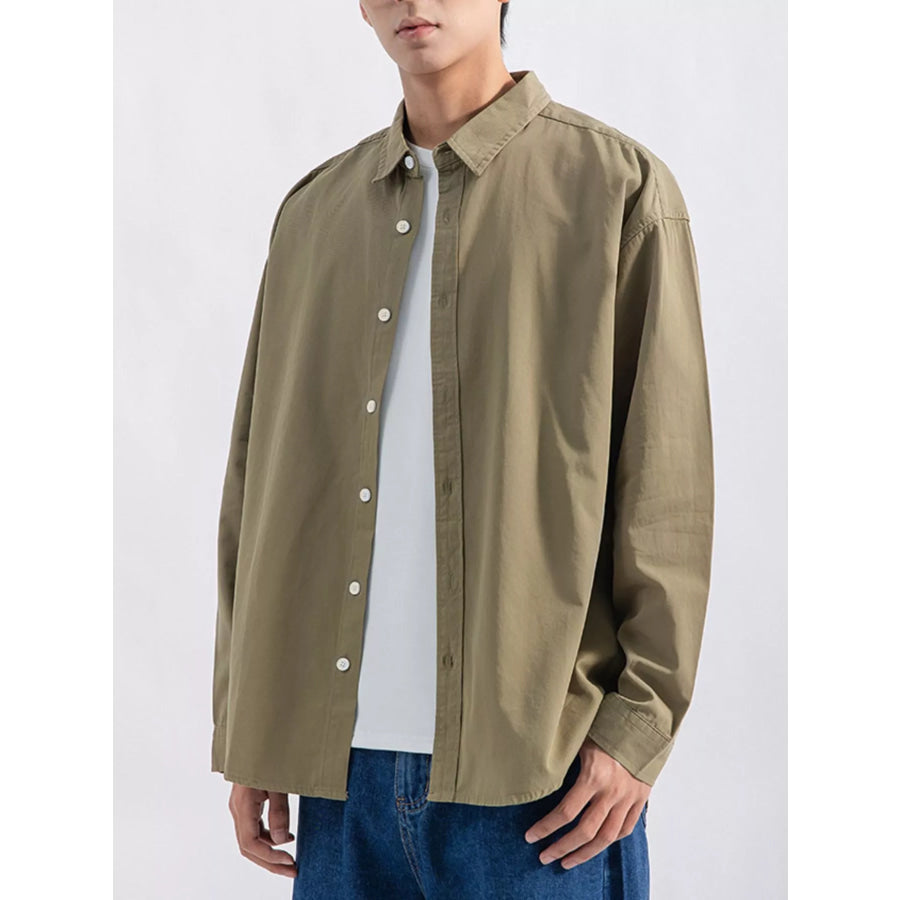 Men’s Plus Size Button Up Long Sleeve Shirt Green / M Apparel and Accessories
