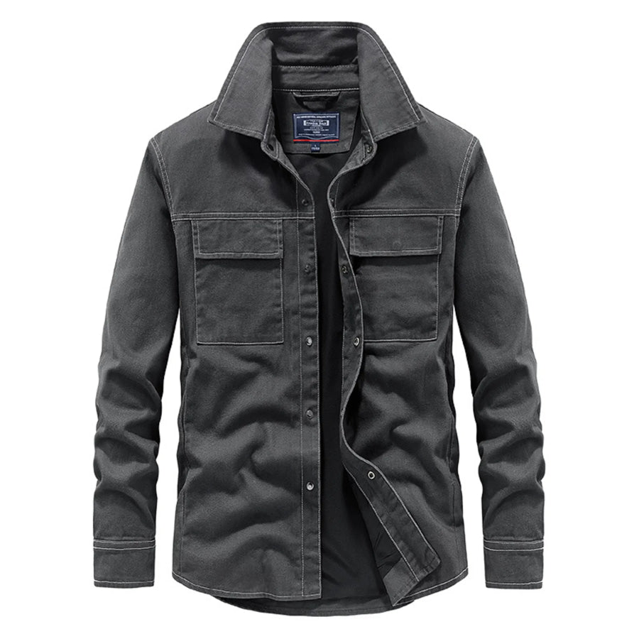Men’s Plus Size Button Up Long Sleeve Shirt Grey / M Apparel and Accessories